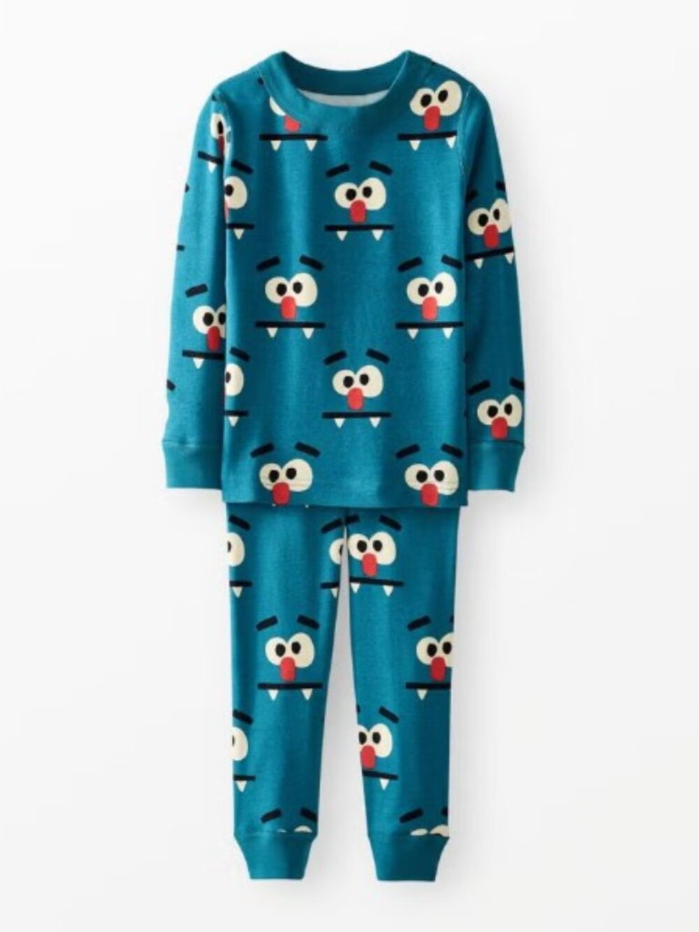 Hanna Andersson Unisex Kids 4 Blue Monster Face Halloween Longjohns Pajama Set